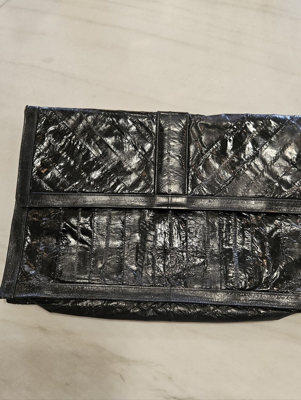 Vintage Eel Skin Quilted Large Black Clutch/Bag